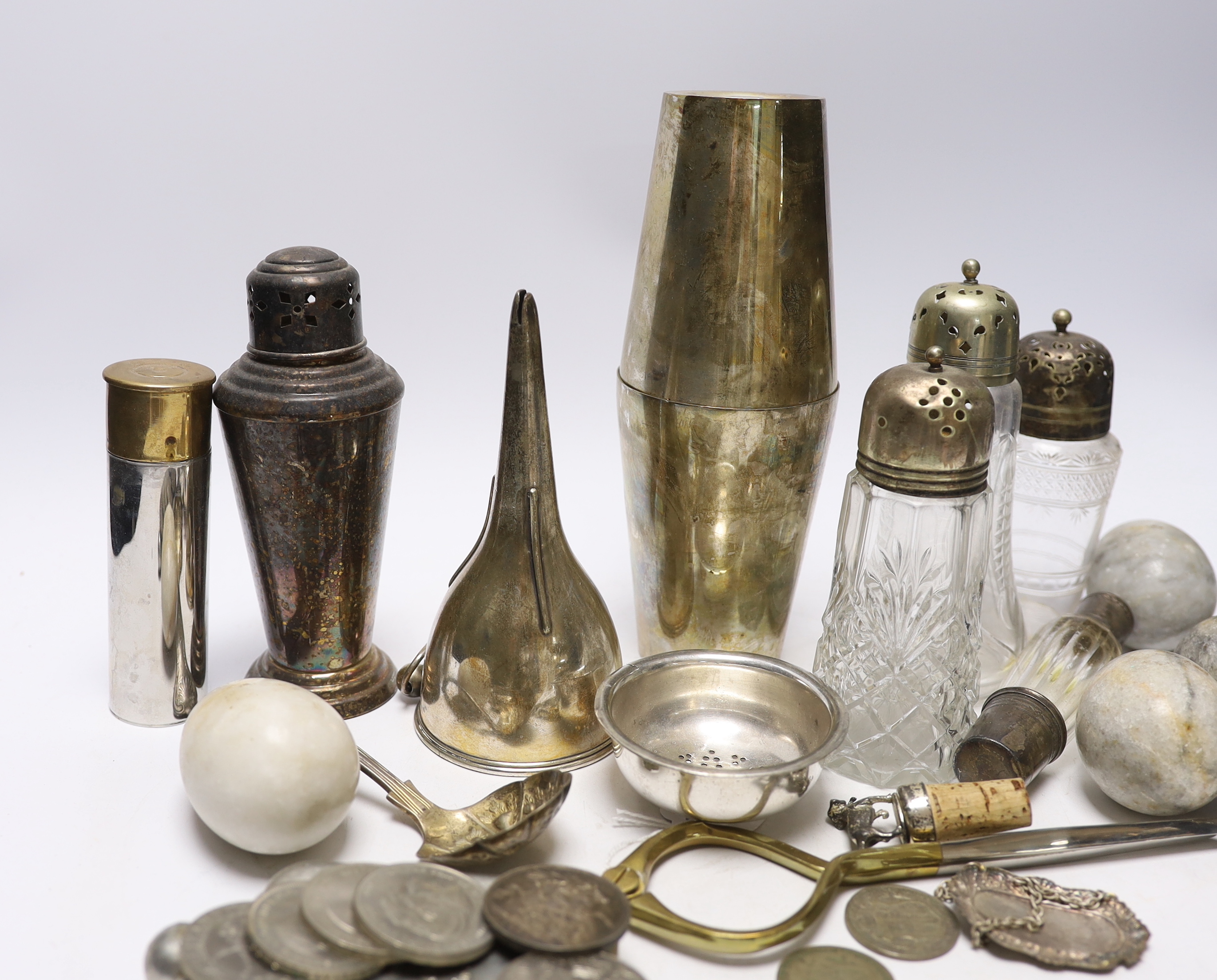 A group of plated ware and collectables